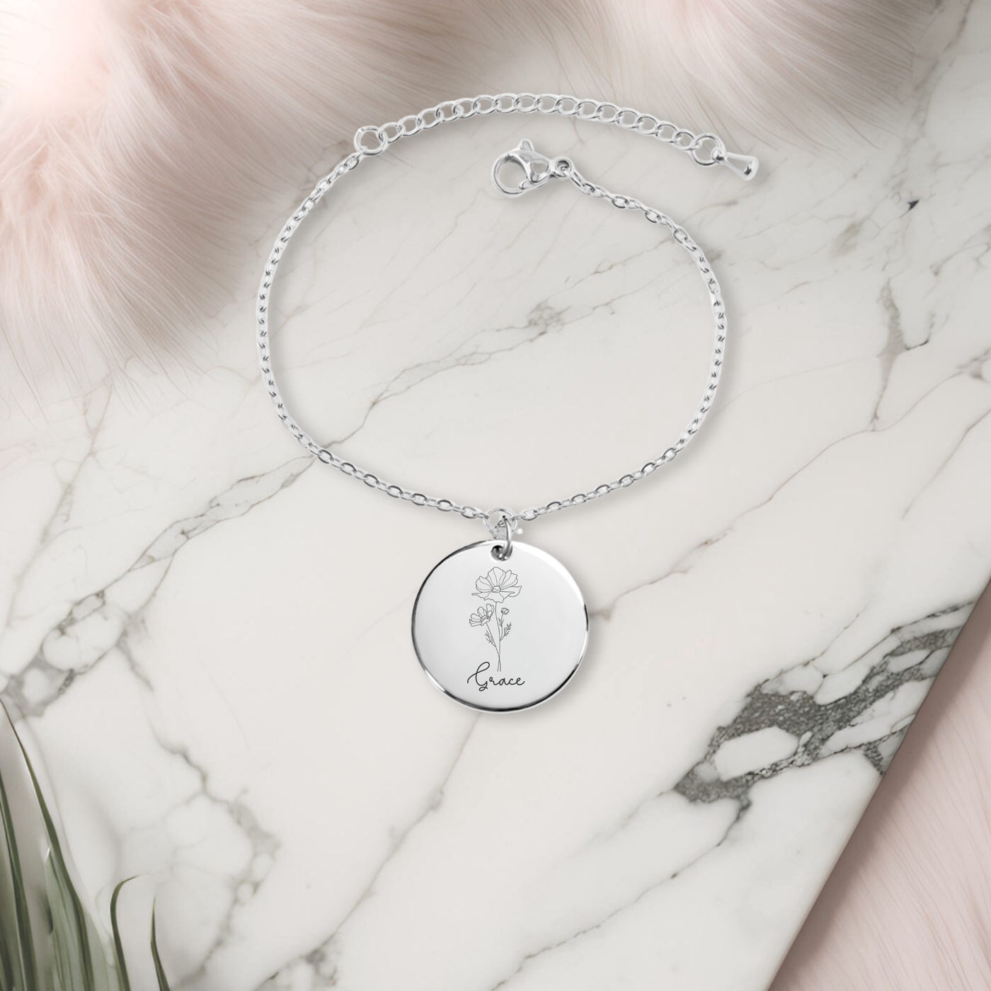 Birthflower & Name Coin Bracelet