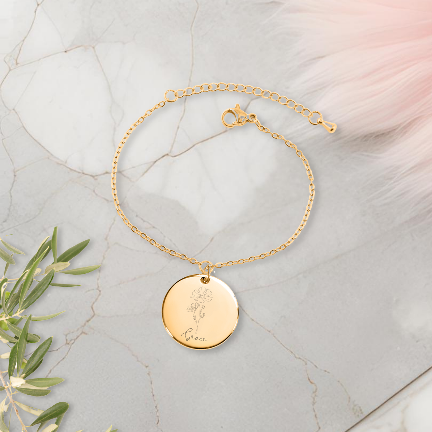 Birthflower & Name Coin Bracelet