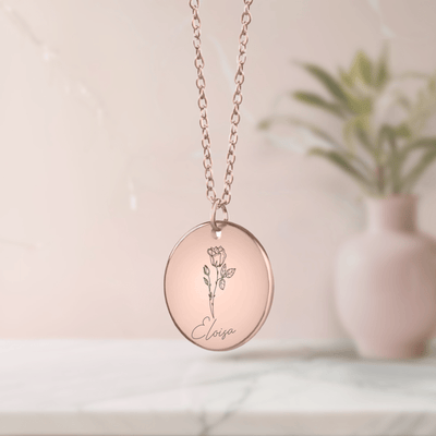 Birth Flower Coin Necklace - Elisse Treasures - Necklaces - Elisse Treasures