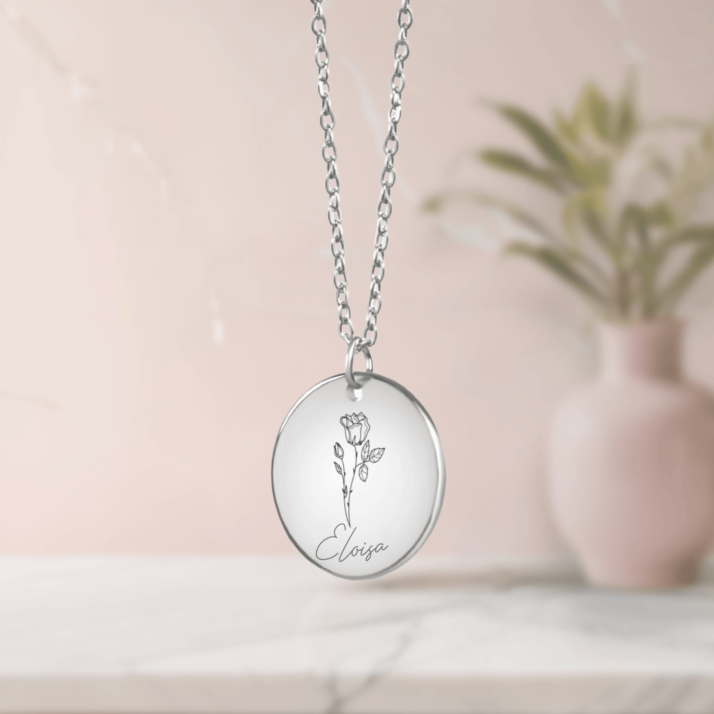 Birth Flower Coin Necklace - Elisse Treasures - Necklaces - Elisse Treasures