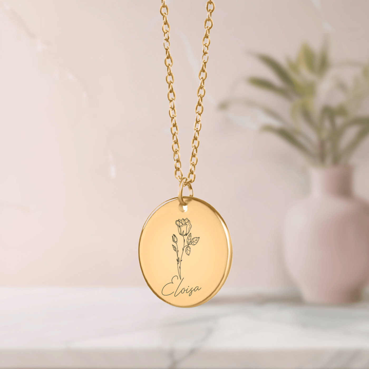 Birth Flower Coin Necklace - Elisse Treasures - Necklaces - Elisse Treasures